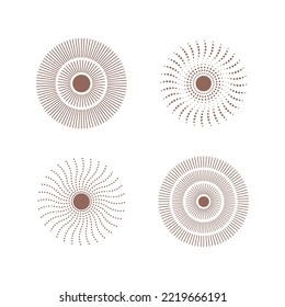 Sun design element. Set of 4 geometric shape. Modern linear design emblem. Simple contour vector element for pattern, badge, insignia.