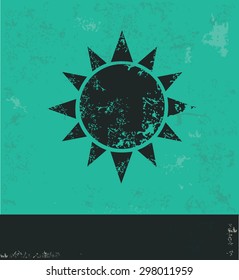 Sun design on green background,grunge vector