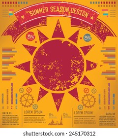 Sun design on old paper background,info graphic,grunge vector