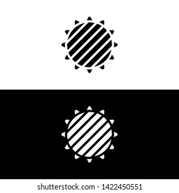 Sun with diagonal lines icon in glyph style, minimalistic logo. Vector illustration on white and black background.