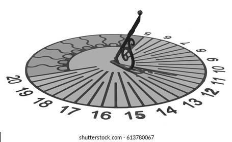 Sun Dial Clock Vector 3D Looking Image Showing Shadow Falling At 11 30 Eleven Hours