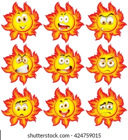 Sun with different facial expressions illustration