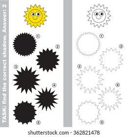 Sun with different shadows to find the correct one. Compare and connect object with it true shadow.