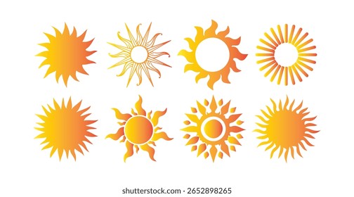 Sun different style icon set. sunny sun sunlight solar heat weather temperature icon. Victor illustration eps10