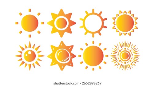 Sun different style icon set. sunny sun sunlight solar heat weather temperature icon. Victor illustration eps10