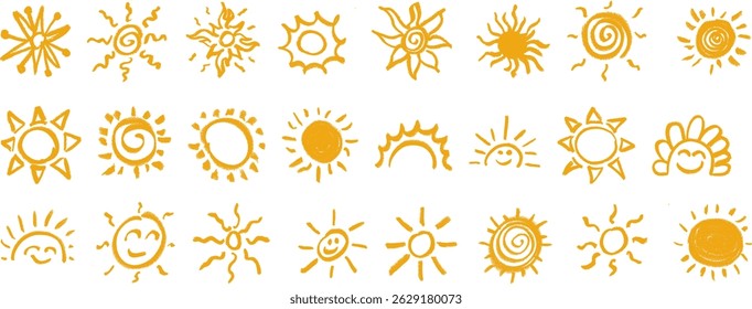 Sun Doodle Crayon Chalk Drawing Vector Set