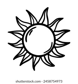 Sun. Doodle icon on white background.