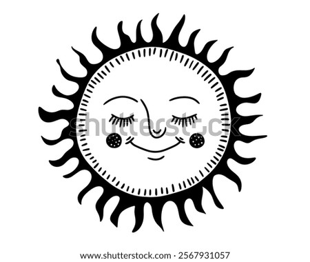 The Sun. Doodle style. Happy Sun Face with a Bright Design for a Cheerful and Warm Theme Illustration. Vector illustration