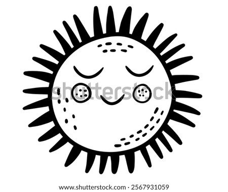The Sun. Doodle style. Smiling Sun with a Playful Design for a Joyful and Sunny Theme Illustration. Vector illustration