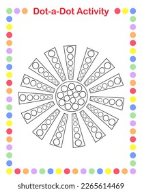 Sun dot-a-dot educational game or leisure worksheet, outline doodle vector illustration, natural seasonal fun activity, summer or spring fun for kids