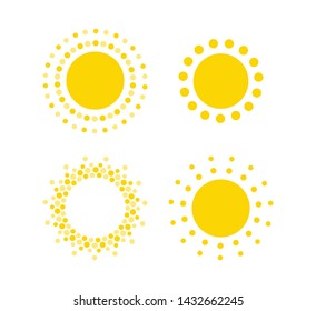 Sun dots icons. Summer rest sign. Travel agency or solar panel energy logo template. Sunny circle concept design. Isolated vector illustration set on white background. EPS10.