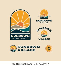 Sun down or sunset logo design template