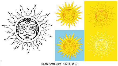 Sun drawing / fairytale motives / for tattoo, embroidery, print.