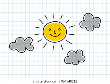 Sun drawing on squared paper