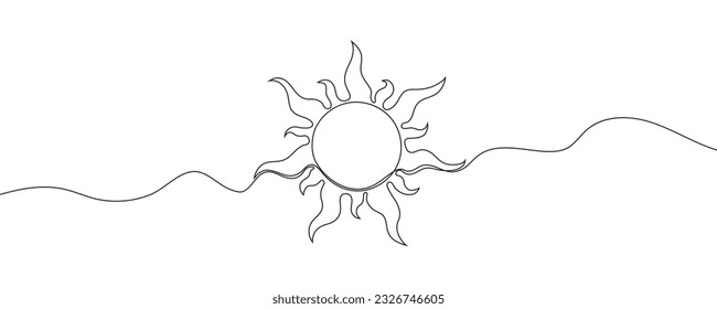 El sol se dibuja en una línea sobre un fondo blanco. Dibujo de una sola línea. línea continua. Gráficos vectoriales