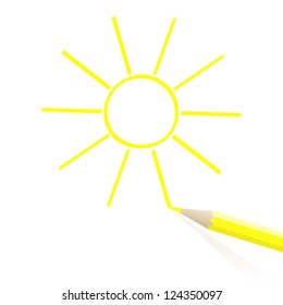 Sun drawn in pencil. Vector illustration.