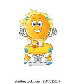 the sun with duck buoy cartoon. cartoon mascot vector