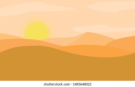 Sun and dunes on a vector desert landscape