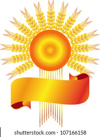 sun in the ears of wheat tied with a banner of congratulations to