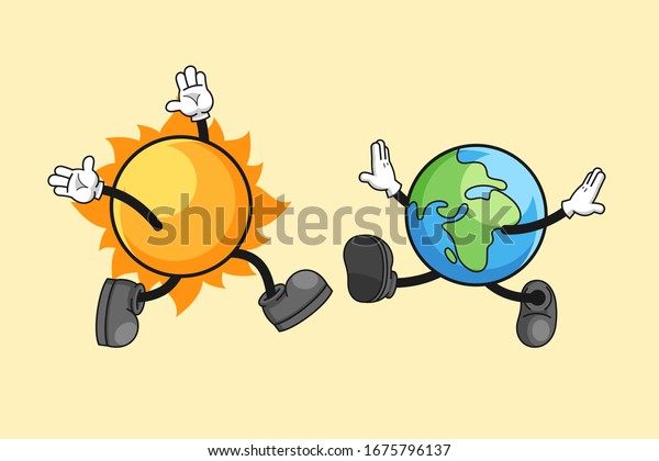 Sun\
and earth cartoon illustration with a happy\
encounter