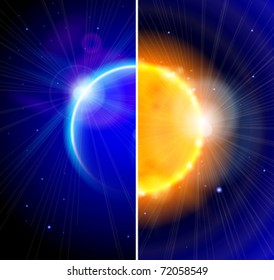 Sun and Earth in the depths of space.  Eps10