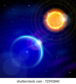 Sun and Earth in the depths of space.  Eps10