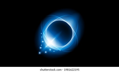 Sun Eclipse Blue Color Fire Dark Background Vector Moon Design Style Space Science Glow Light