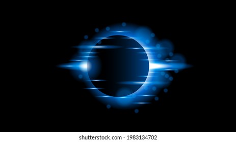 Sun Eclipse Blue Color Fire Dark Background Vector Moon Design Style Space Science Glow Light