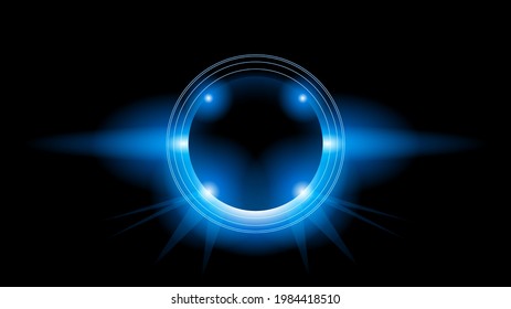 Sun Eclipse Blue Color Fire Dark Background Vector Moon Design Style Space Science Glow Light