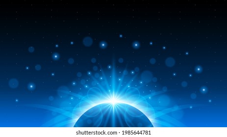 Sun Eclipse Blue Color Fire Dark Background Vector Moon Design Style Space Science Glow Light