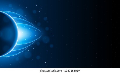 Sun Eclipse Blue Color Fire Dark Background Vector Moon Design Style Space Science Glow Light
