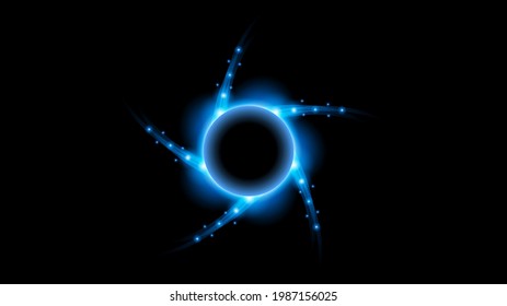 Sun Eclipse Blue Color Fire Dark Background Vector Moon Design Style Space Science Glow Light