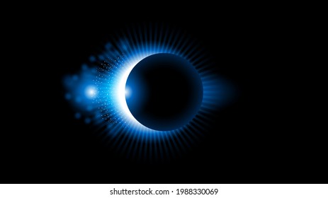 Sun Eclipse Blue Color Fire Dark Background Vector Moon Design Style Space Science Glow Light