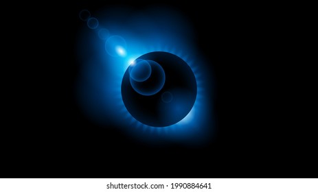 Sun Eclipse Blue Color Fire Dark Background Vector Moon Design Style Space Science Glow Light