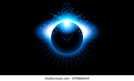 Sun Eclipse Blue Color Fire Dark Background Vector Moon Design Style Space Science Glow Light