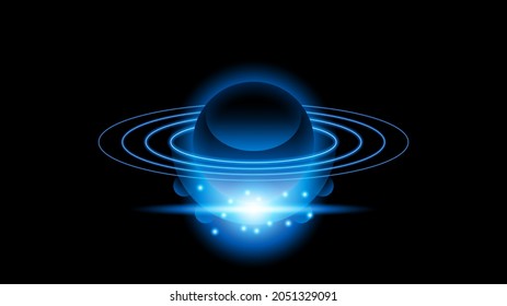 Sun Eclipse Blue Color Fire Dark Background Vector Moon Design Style Space Science Glow Light