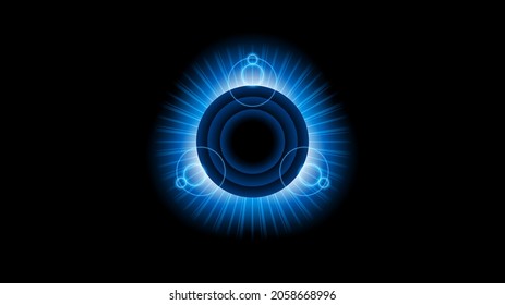 Sun Eclipse Blue Color Fire Dark Background Vector Moon Design Style Space Science Glow Light