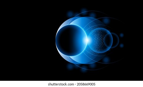 Sun Eclipse Blue Color Fire Dark Background Vector Moon Design Style Space Science Glow Light