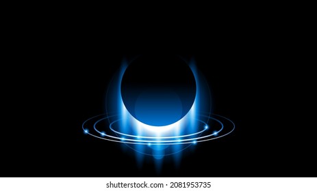 Sun Eclipse Blue Color Fire Dark Background Vector Moon Design Style Space Science Glow Light