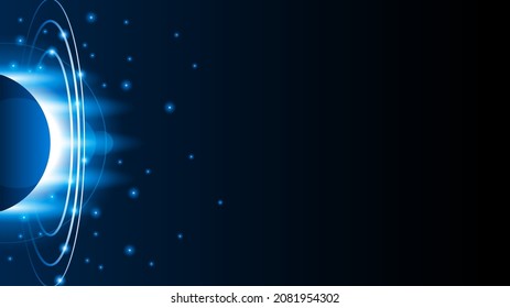 Sun Eclipse Blue Color Fire Dark Background Vector Moon Design Style Space Science Glow Light
