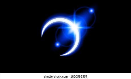 Sun Eclipse Blue Fire Dark Background Vector Moon Design Style Space Science Glow Light