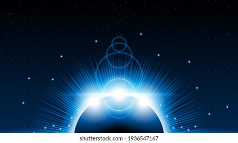 Sun Eclipse Color Fire Dark Background Vector Moon Design Style Space Science Glow Light