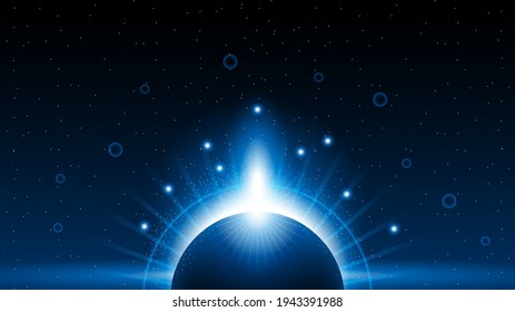 Sun Eclipse Color Fire Dark Background Vector Moon Design Style Space Science Glow Light