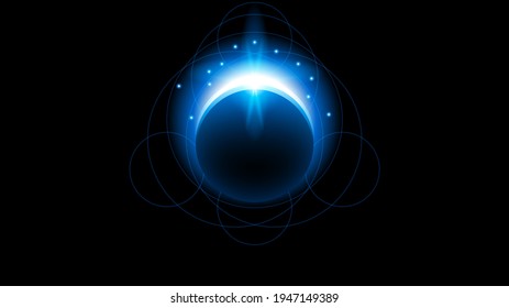 Sun Eclipse Color Fire Dark Background Vector Moon Design Style Space Science Glow Light