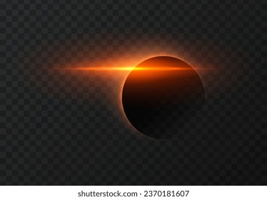 Sun eclipse light effect. Vector horizontal glowing lines of sunrise and laser glow effect on a dark transparent background. Glowing rays abstract elements.