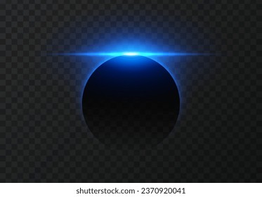 Sun eclipse light effect. Vector horizontal glowing lines of sunrise and laser glow effect on a dark transparent background. Glowing rays abstract elements.