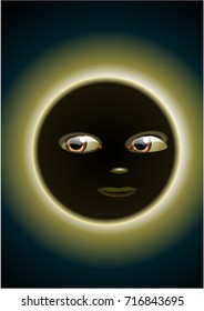 A sun in eclipse mode with face. Vector illustration