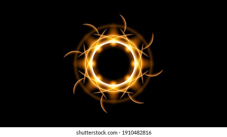 Sun Eclipse Orange Fire Dark Background Vector Moon Design Style Space Science Glow Light