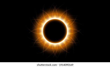 Sun Eclipse Orange Fire Dark Background Vector Moon Design Style Space Science Glow Light