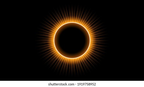 Sun Eclipse Orange Fire Dark Background Vector Moon Design Style Space Science Glow Light